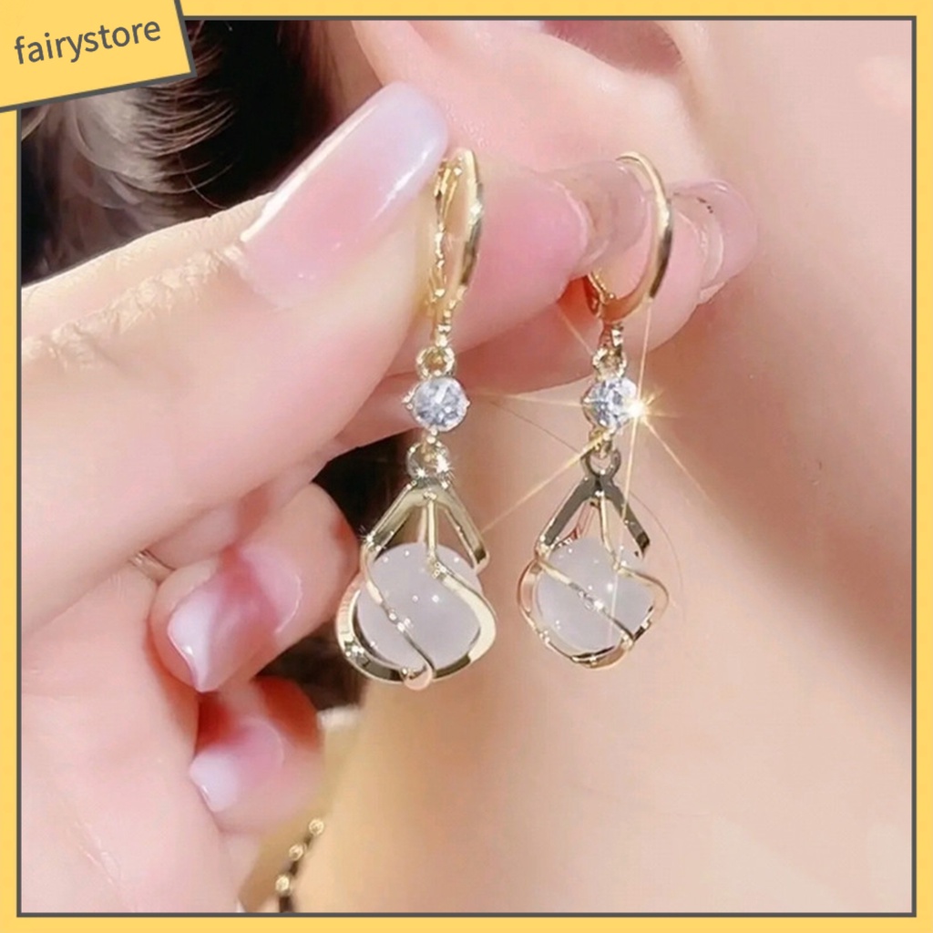1 Đôi Bông Tai Tròn Đính Đá Opal Lấp Lánh Thời Trang Dành Cho Nữ