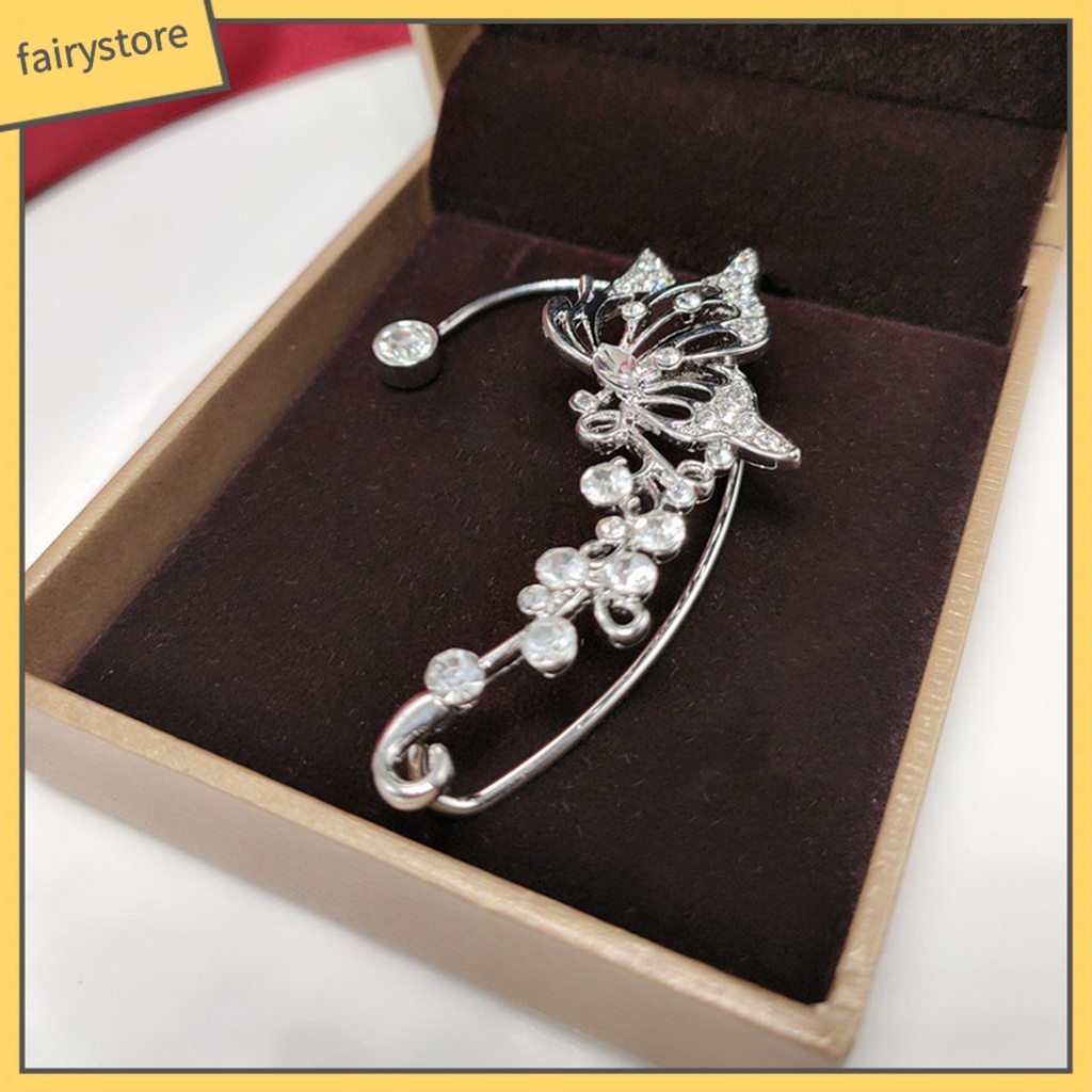 [FRO] Khuyên Kẹp Vành Tai Không Xỏ Dát Đá Hình Bướm Rỗng Phong Cách Hàn Quốc