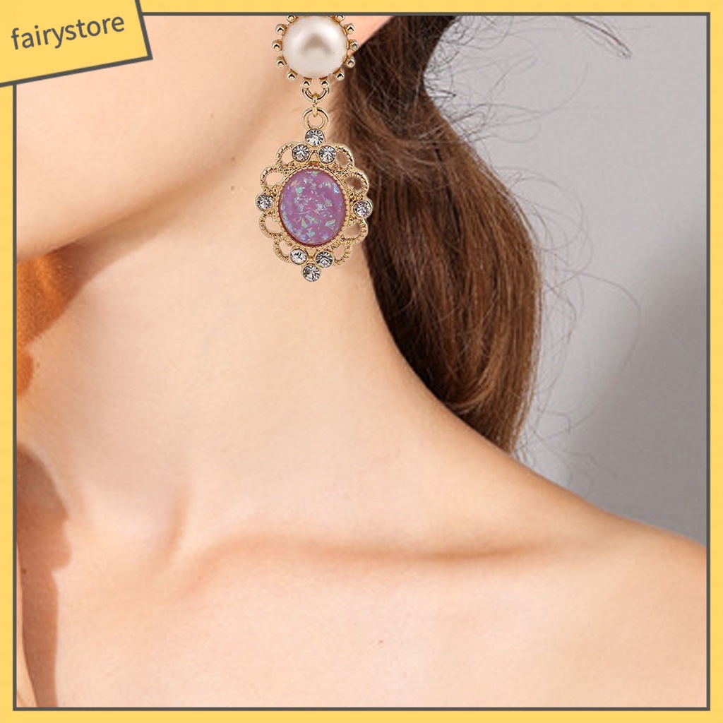 1 Đôi Bông Tai Đính Đá Zircon Ngọc Trai Nhân Tạo Hình Giọt Nước Phong Cách Hoàng Gia Dành Cho Nữ