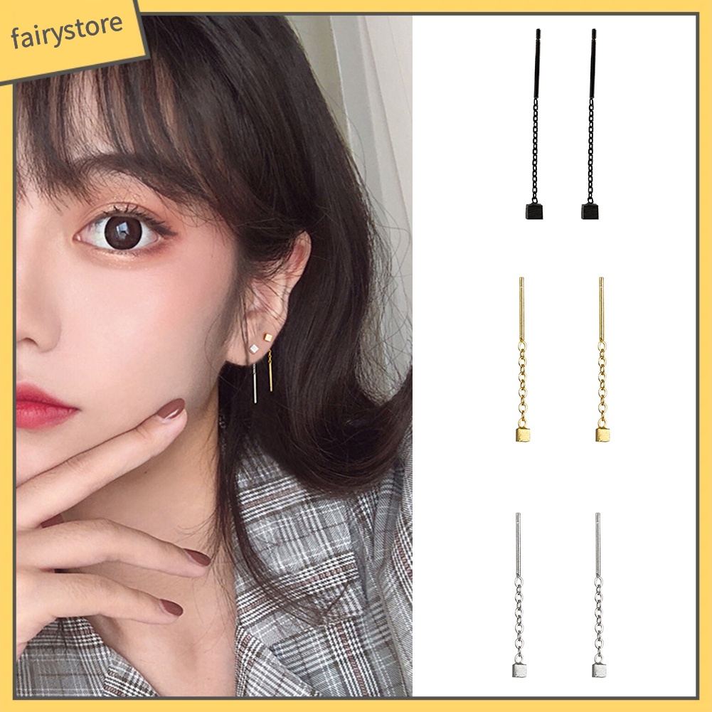 Bông Tai Hình Khối Lập Phương Dáng Dài Thời Trang Dành Cho Nữ