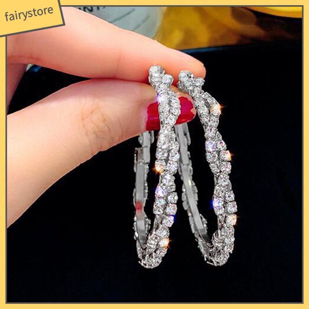 Khuyên Tai Tròn Lớn Đính Đá Thời Trang Dành Cho Nữ