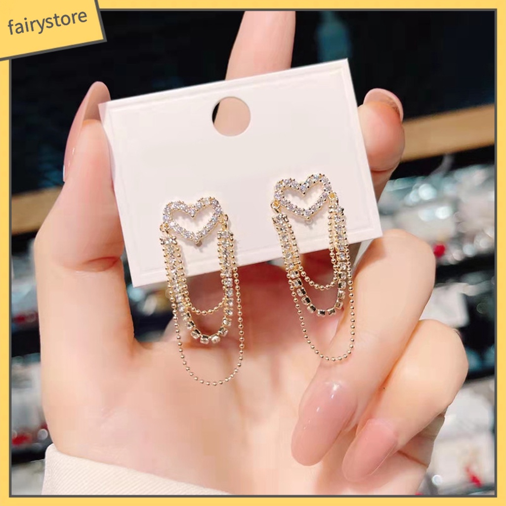 Bông Tai Hình Trái Tim Đính Đá Lấp Lánh Dành Cho Nữ