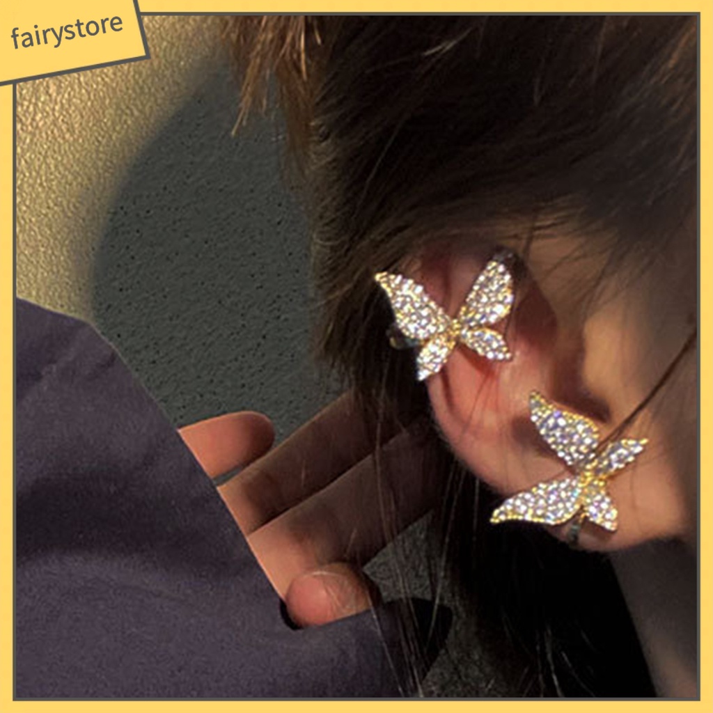 1 Khuyên Vành Tai Hình Bướm Đính Đá Lấp Lánh Thời Trang Cho Nữ