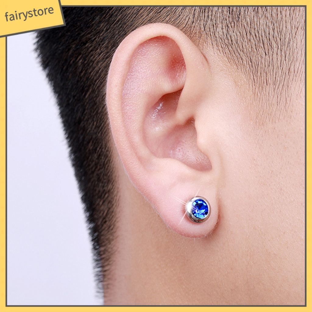 1 Đôi Bông Tai Tròn Bằng Thép Không Gỉ Đính Đá Nhiều Màu Thời Trang Dành Cho Nam Và Nữ