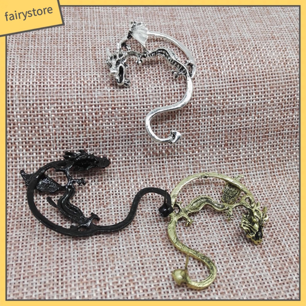 1 Khuyên Đeo Vành Tai Unisex Hình Rồng Phong Cách Punk Cá Tính