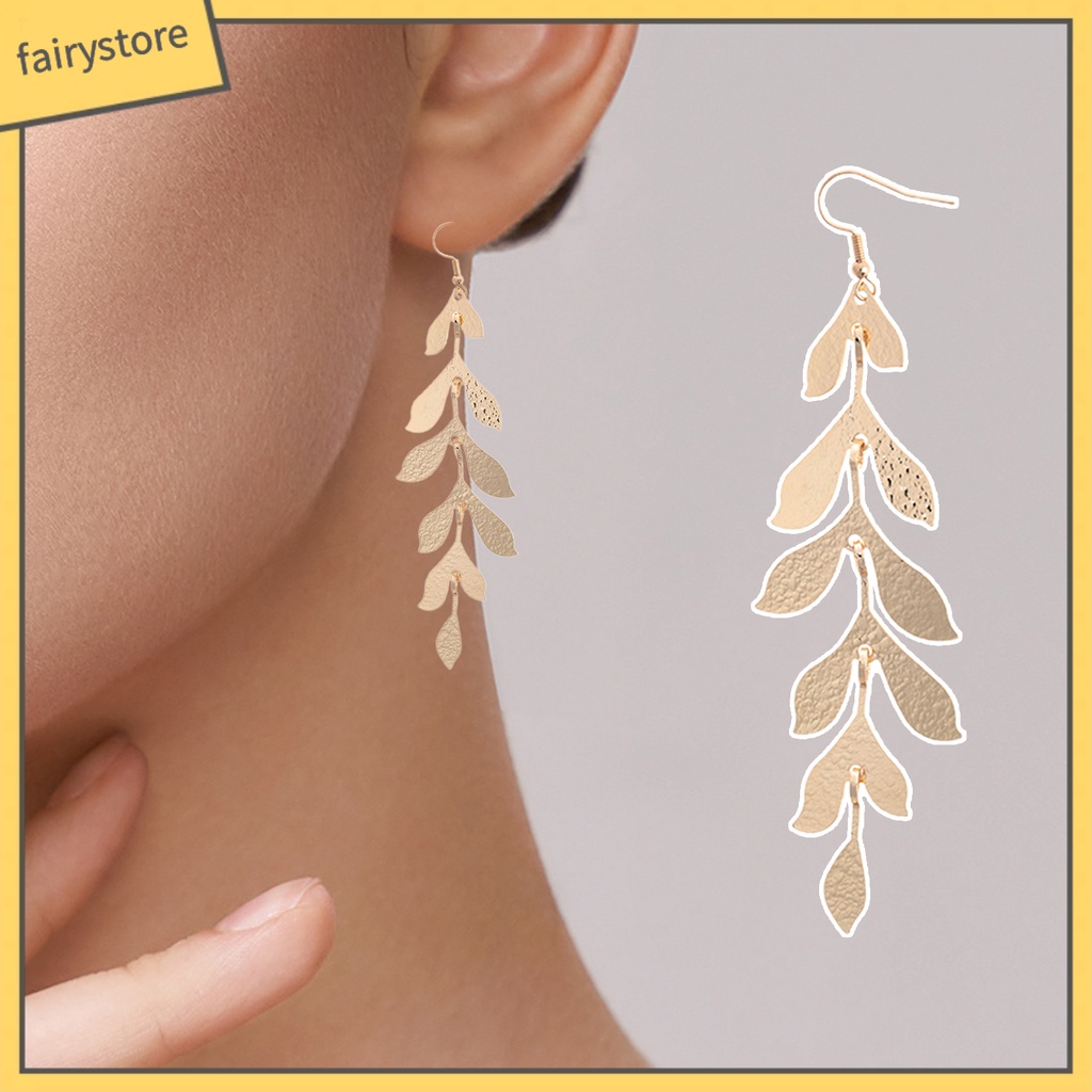 1 Đôi Bông Tai Dáng Dài Hình Chiếc Lá Nhiều Lớp Bằng Kim Loại Thời Trang Thanh Lịch Dùng Làm Quà Tặng Sinh Nhật