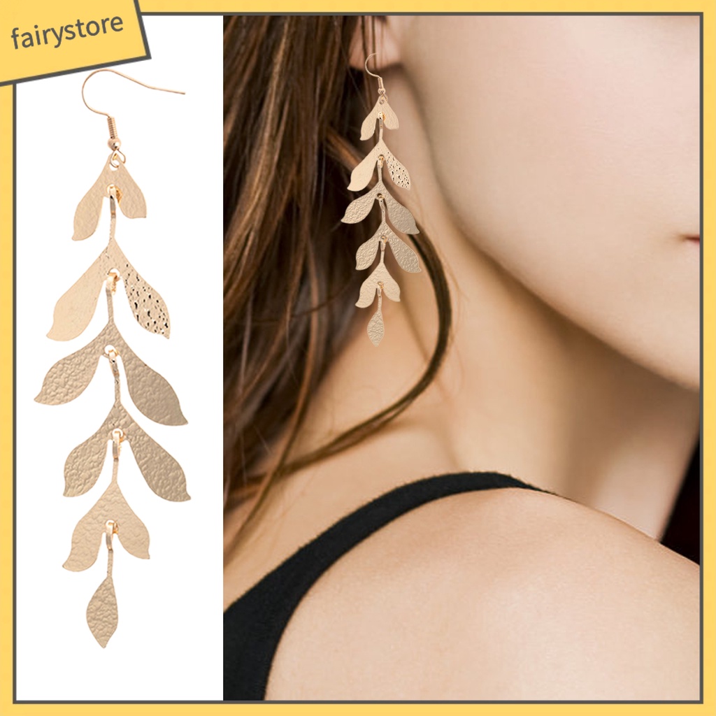 1 Đôi Bông Tai Dáng Dài Hình Chiếc Lá Nhiều Lớp Bằng Kim Loại Thời Trang Thanh Lịch Dùng Làm Quà Tặng Sinh Nhật
