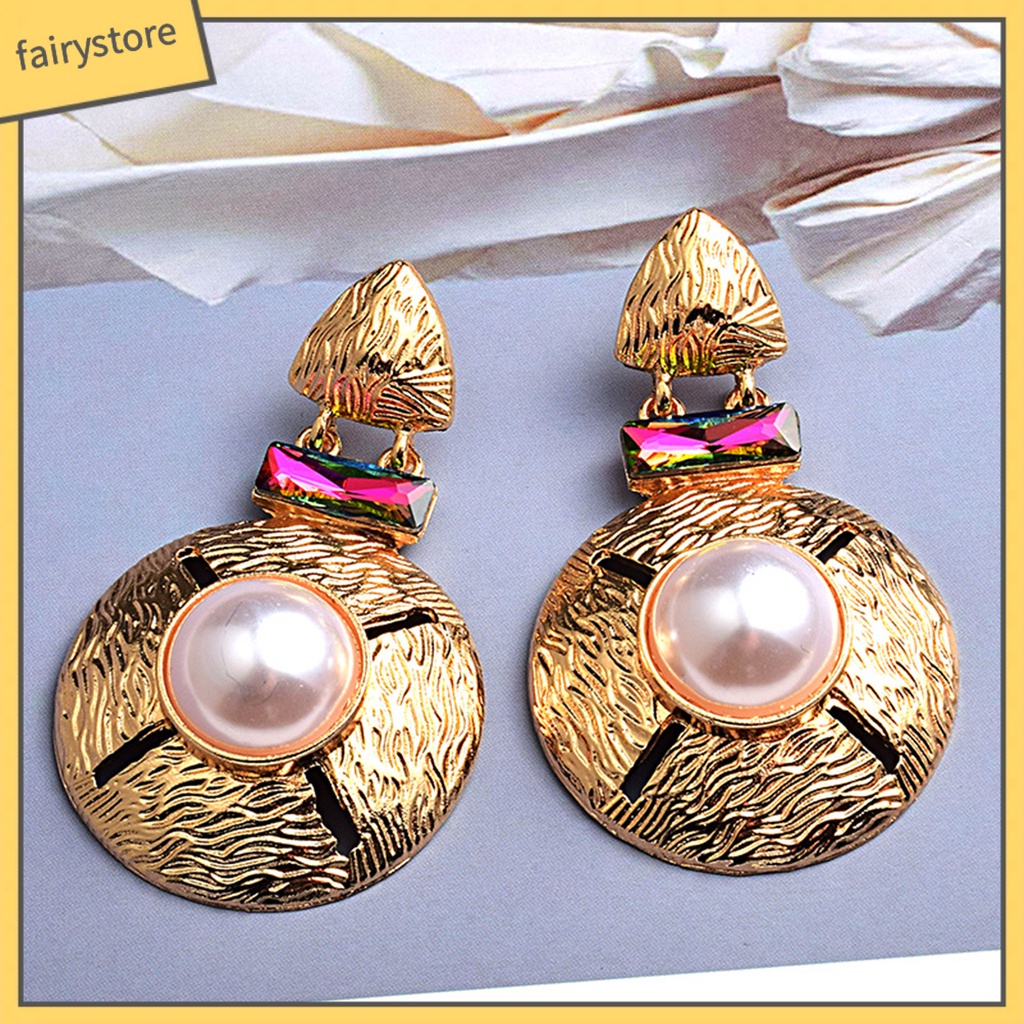 1 Cặp Bông Tai Tròn Đính Ngọc Trai Giả Bằng Hợp Kim Dễ Phối Đồ