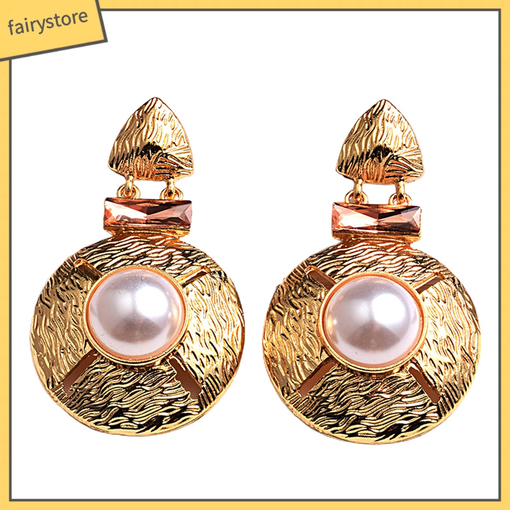 1 Cặp Bông Tai Tròn Đính Ngọc Trai Giả Bằng Hợp Kim Dễ Phối Đồ