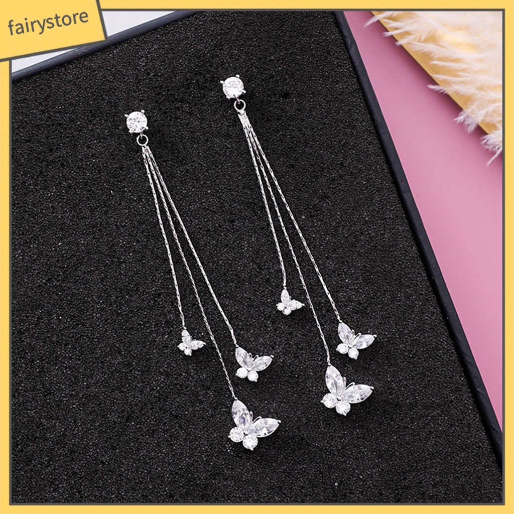 1 Đôi Bông Tai Hình Bướm Đính Pha Lê Giả Lấp Lánh Dành Cho Nữ