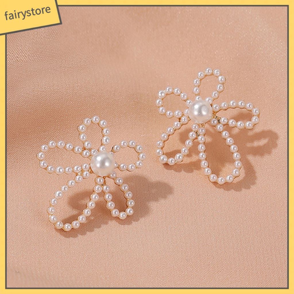 1 Đôi Bông Tai Hình Hoa Đính Ngọc Trai Giả Phong Cách Vintage