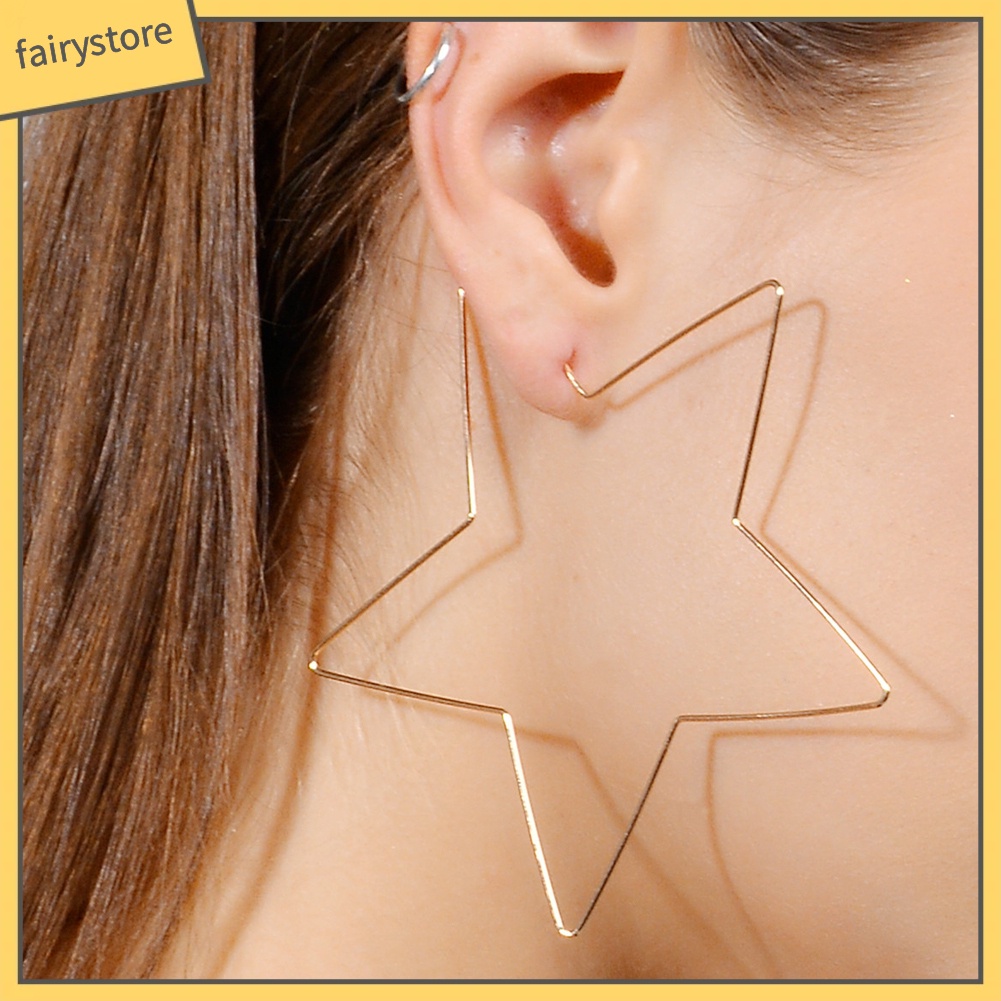 Bông Tai Hình Ngôi Sao / Trái Tim Cỡ Lớn Đơn Giản Thời Trang Cho Nữ