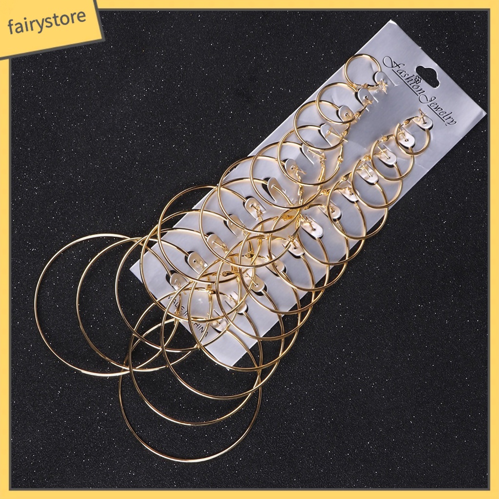 Set 12 Đôi Bông Tai Mạ Bạc 12 Kích Cỡ Thời Trang Nữ