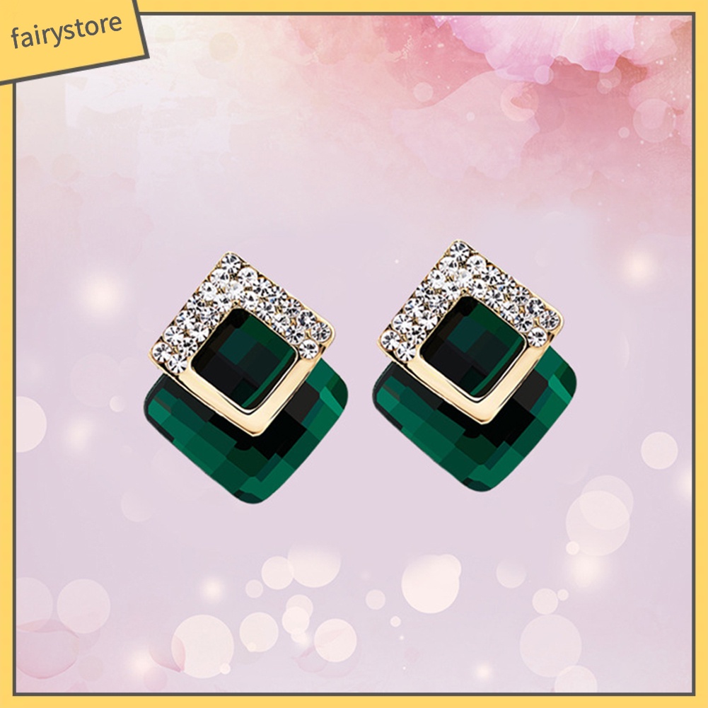 Đôi Khuyên Tai Vuông Đính Đá Thời Trang Cho Nữ