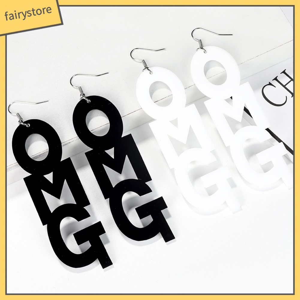 Bông Tai Dài Bằng Acrylic In Chữ OMG Phong Cách Hip Hop Thời Trang Cho Nữ