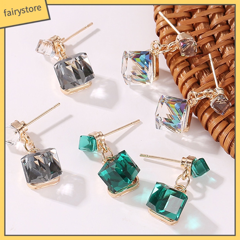 Bông Tai Hình Khối Lập Phương Đính Đá Thời Trang Dành Cho Nữ