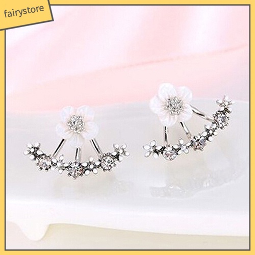 Bông Tai Hình Hoa Bằng Đồng Đính Đá Zircon Phong Cách Hàn Quốc Cho Nữ