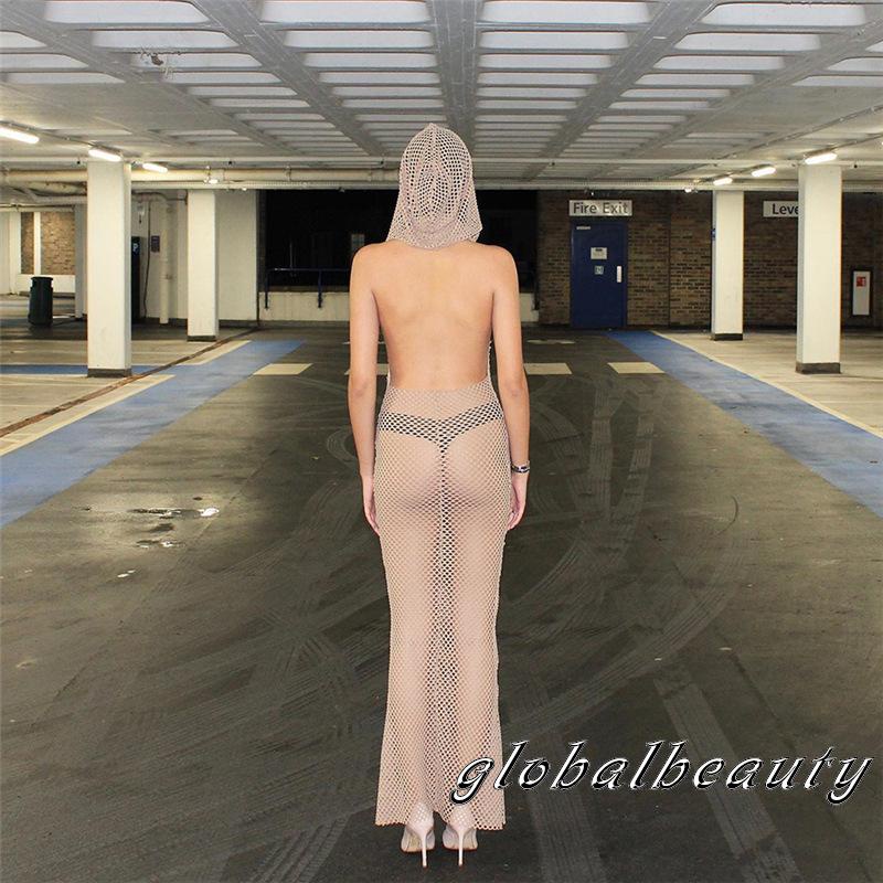 Đầm Dài Ôm Dáng Không Tay Có Mũ Trùm Đầu Khoét Rỗng Màu Sắc Trơn Dành Cho Nữ