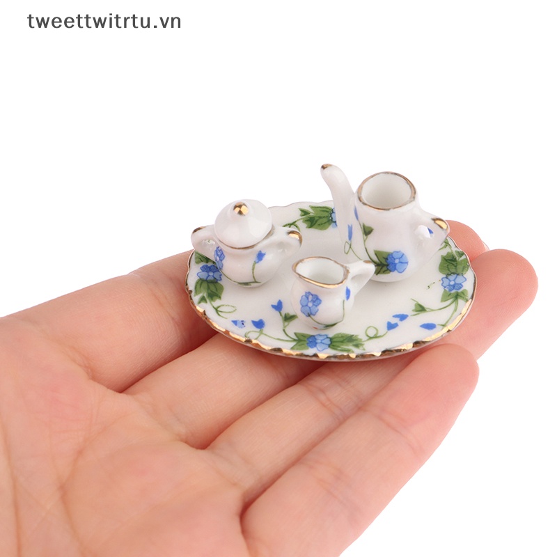 Bộ Ấm Tách Uống Trà Mini Bằng Sứ Tỉ Lệ 1: 12 Trang Trí Nhà Búp Bê