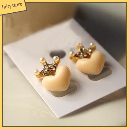 1 Đôi Bông Tai Hình Vương Miện / Trái Tim Đính Ngọc Trai Giả Thời Trang Dành Cho Nữ