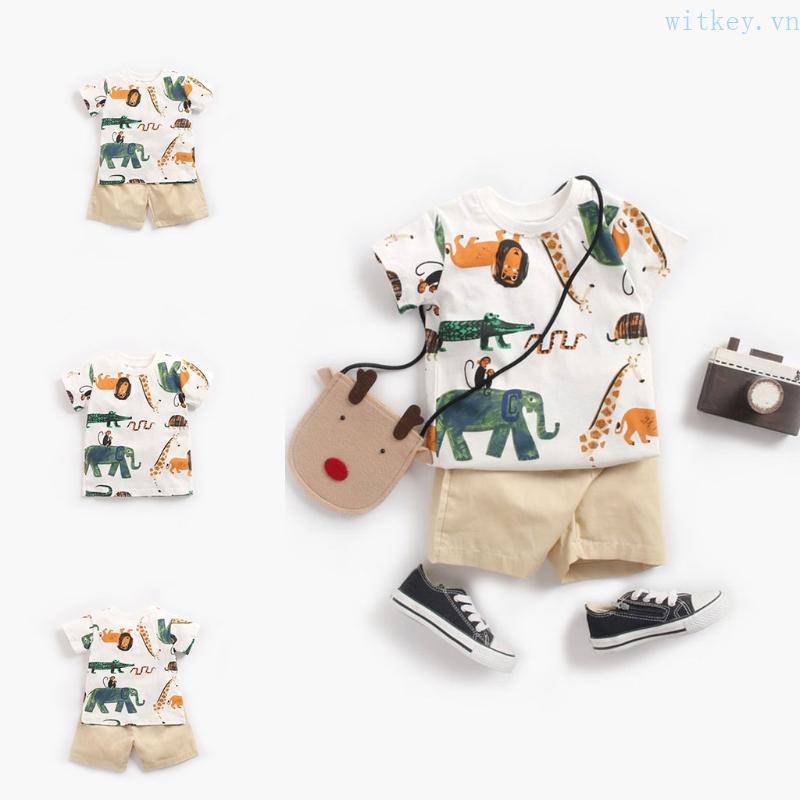Bộ Quần Áo Cotton In Hình Thú Hoạt Hình Thời Trang Mùa Hè Dành Cho Bé Trai Gái