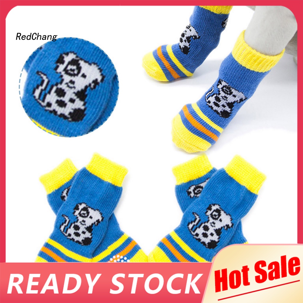 Rc ~ Set 4 Đôi Tất Dài Co Giãn Thoáng Khí Chống Trượt In Hình Cún Cưng Dành Cho Bốn Mùa