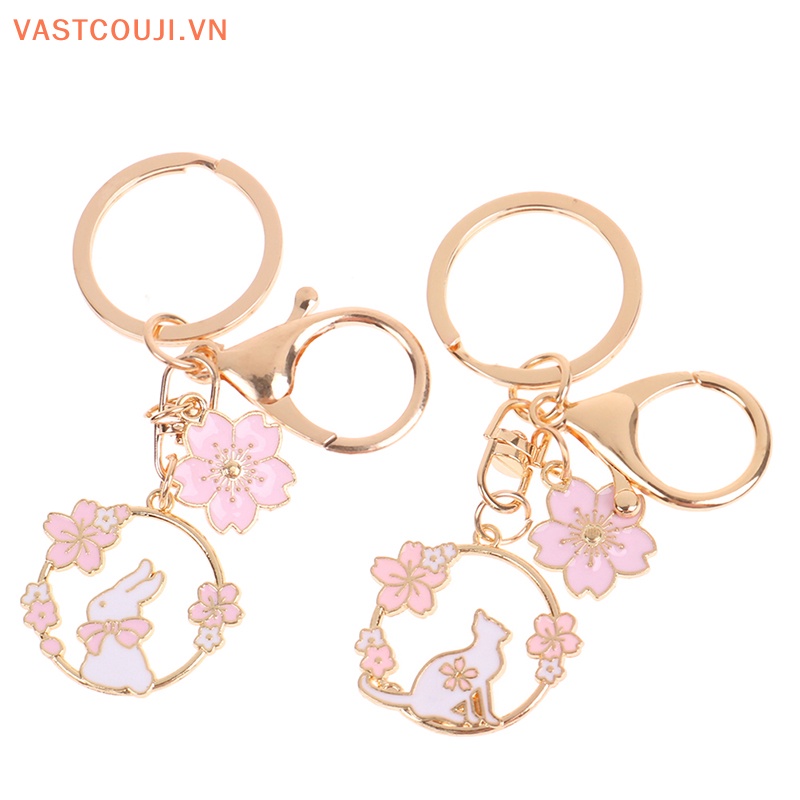 Móc Khóa Hình Thỏ / Mèo / Hoa Tráng Men Dễ Thương Dùng Làm Quà Tặng