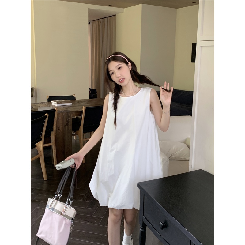 Đầm Ngắn Chữ A Không Tay Phồng Cổ Tròn Dáng Rộng Thời Trang Mùa Hè Hàng Mới Dành Cho