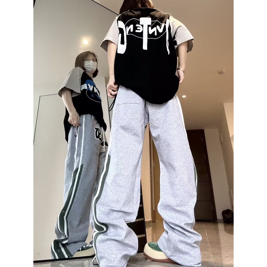 Quần Thể Thao Ống Đứng Kẻ Sọc Thêu Họa Tiết Phong Cách Đường Phố Mỹ Thời Trang Mùa Hè Cho Nam