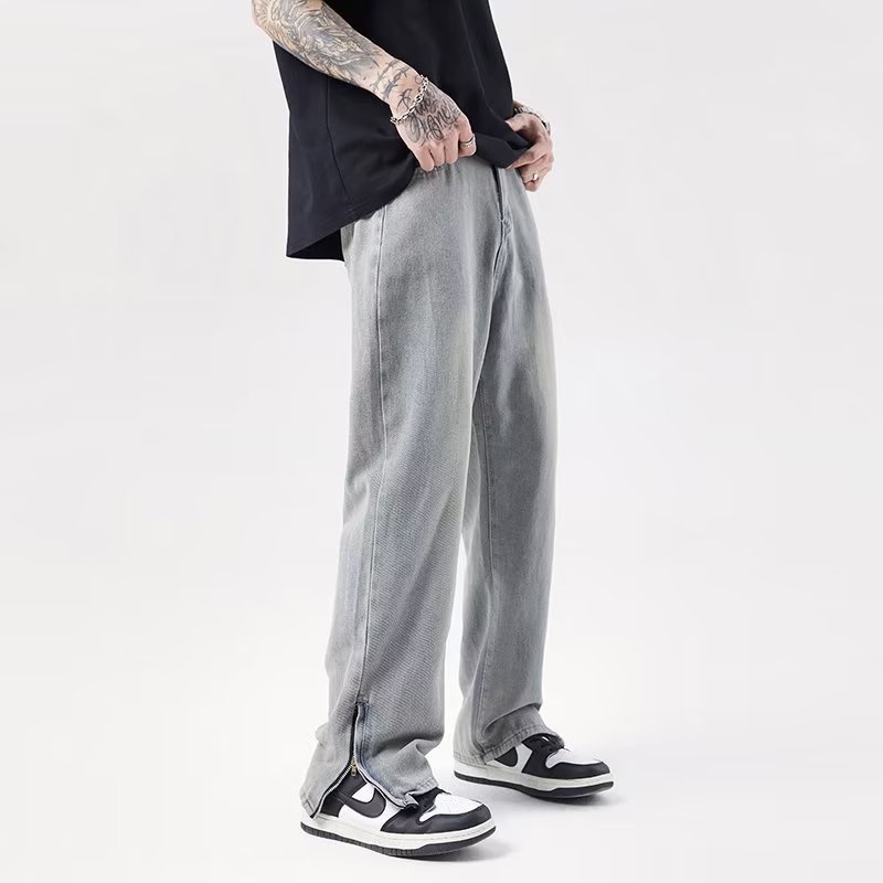 Quần Jean Dài Dáng Rộng Chất Lụa Lạnh Nhuộm Màu Vàng Bùn Phong Cách Đường Phố Mỹ Mùa Hè Cho Nam