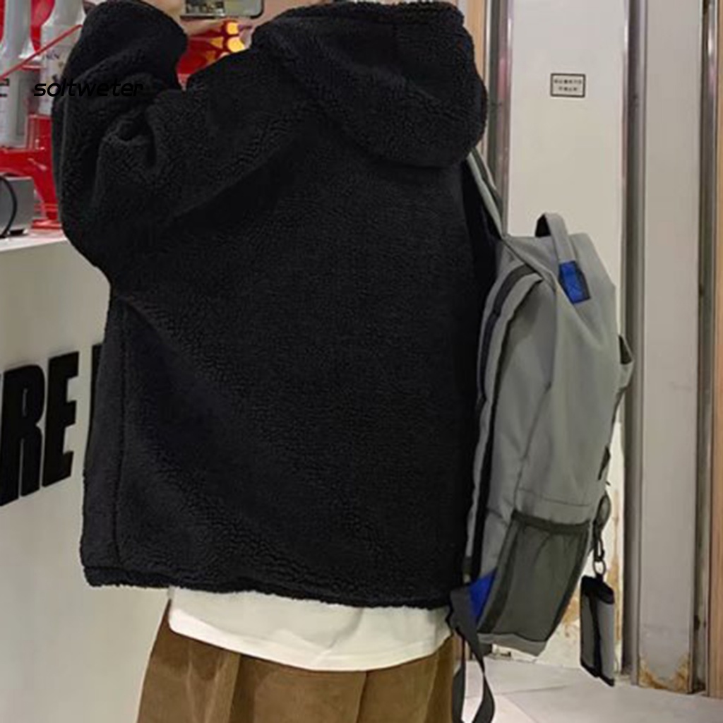 Áo Hoodie Tay Dài Vải Bông Dày Dặn Màu Sắc Đơn Giản Có Khóa Kéo Thời Trang Đường Phố Cho Nam