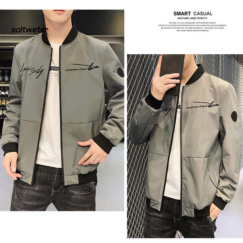 St Áo Khoác Màu Trơn Có Khóa Kéo Họa Tiết Thêu Ba Chiều Cho Nam