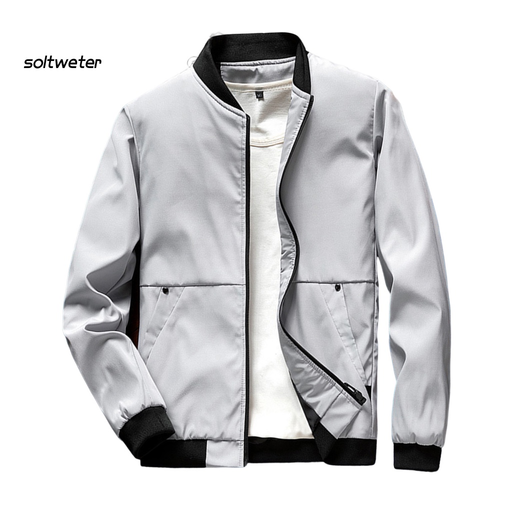 Áo Khoác Cổ Đứng Màu Trơn Giữ Ấm Có Khóa Kéo Phong Cách Hàn Quốc Thời Trang Xuân Thu Cho Nam