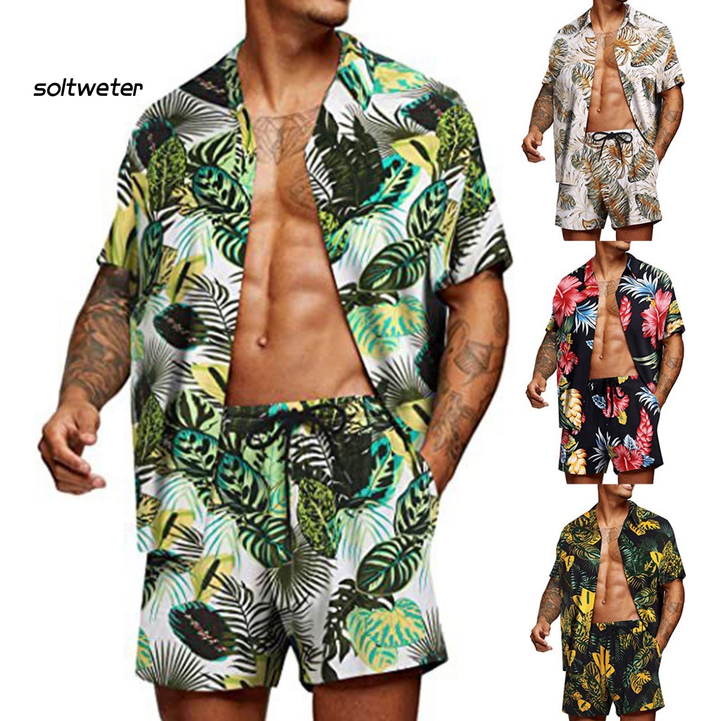 Bộ Đồ 2 Món Áo Sơ Mi Cổ Bẻ In Họa Tiết Hoa Nhiều Màu Sắc Cá Tính Cho Nam