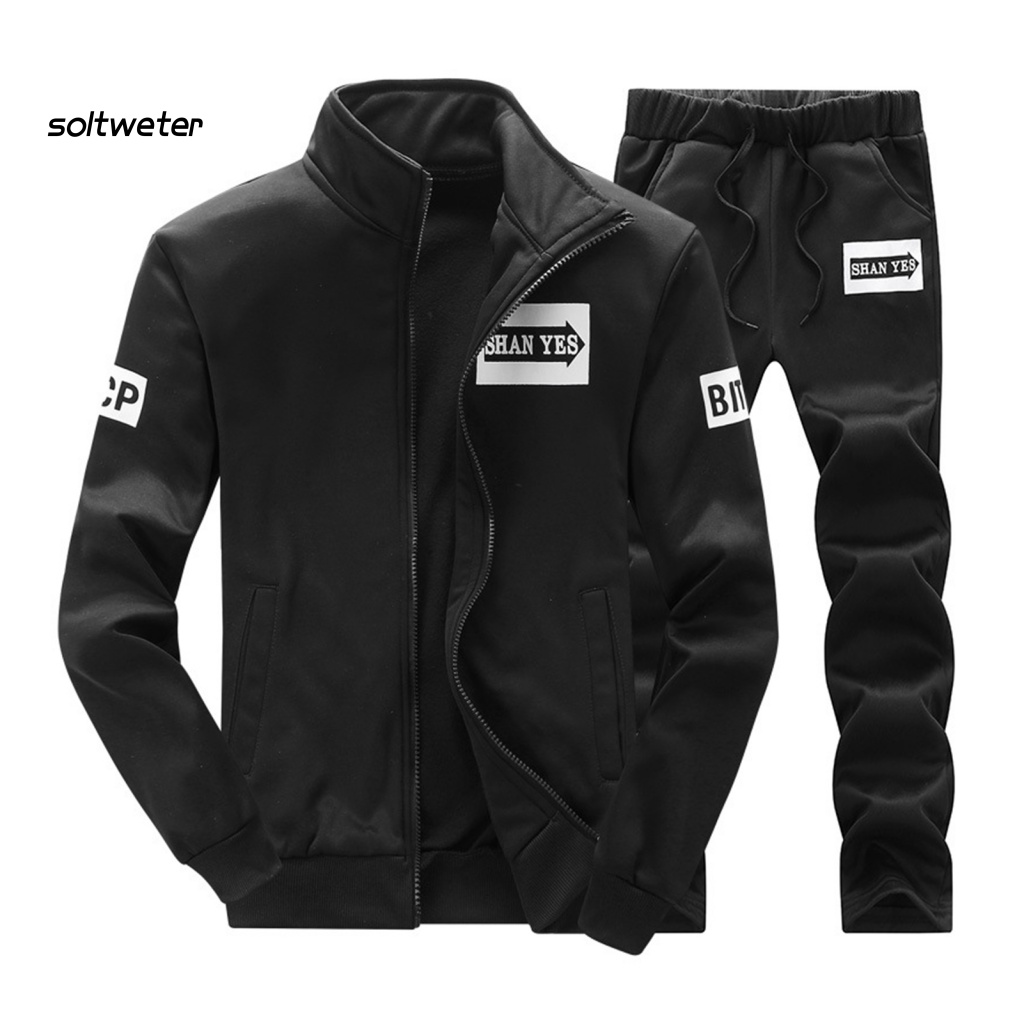 1 Bộ Áo Khoác Nỉ Cổ Đứng Màu Trơn Dây Rút + Quần Thể Thao In Chữ Thời Trang Mùa Thu Năng Động