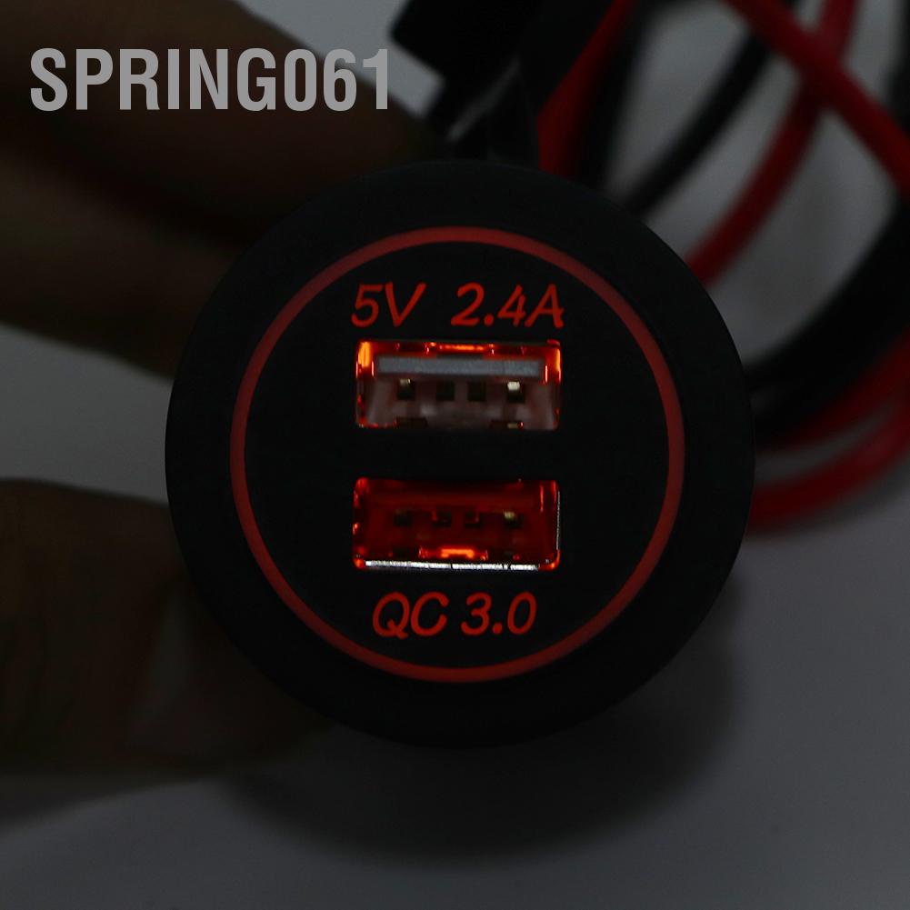 Spring061 Bộ sạc điện thoại di động trên xe hơi USB kép chống nước Sạc nhanh an toàn cho QC 3.0