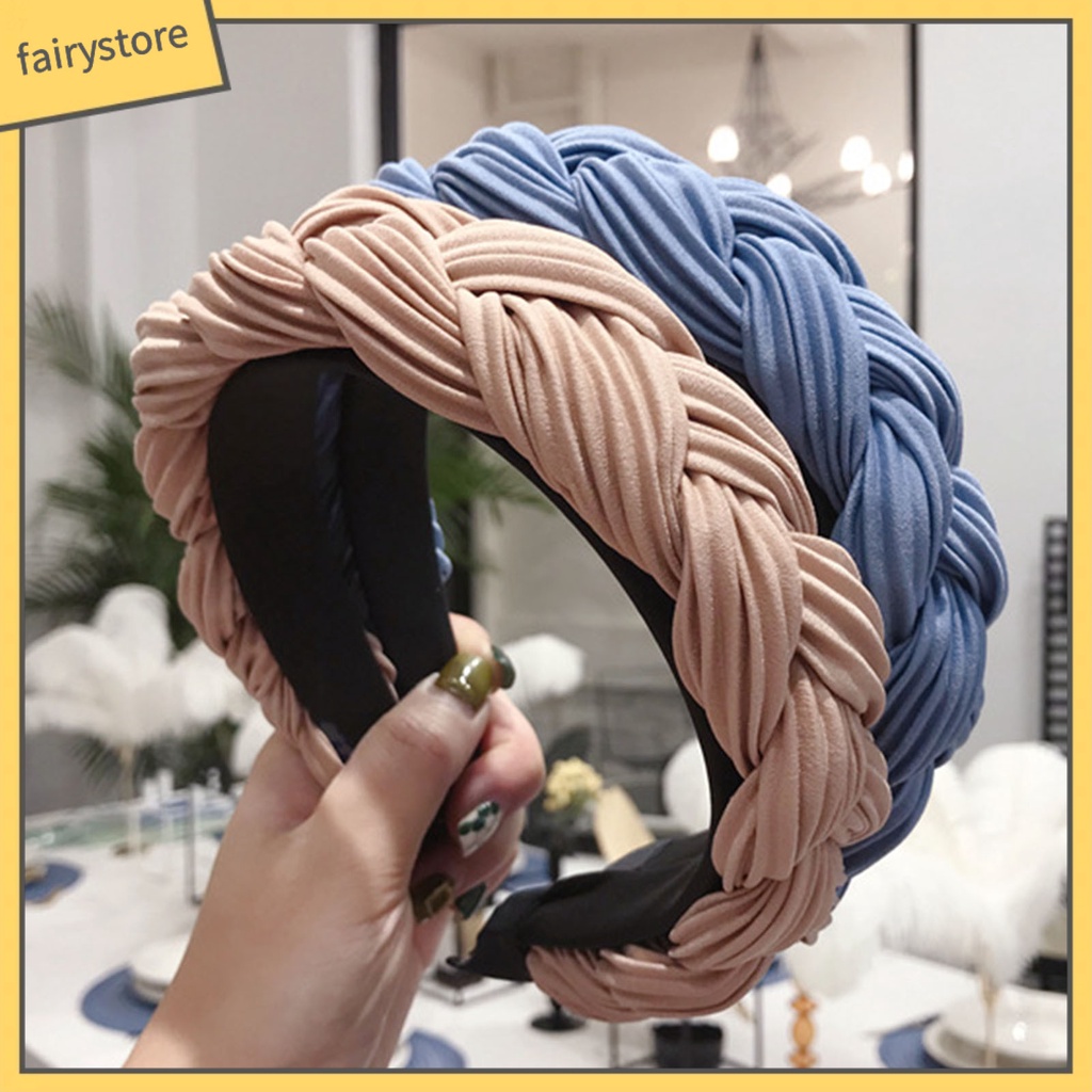 Băng Đô Cài Tóc Bản Rộng Chống Trượt Thắt Nút Chéo Màu Sắc Trơn Dành Cho Nữ