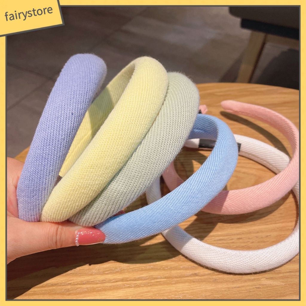 Băng Đô Cài Tóc Bản Rộng Tăng Chiều Cao Bằng Xốp Chống Trượt Màu Trơn Có Gân