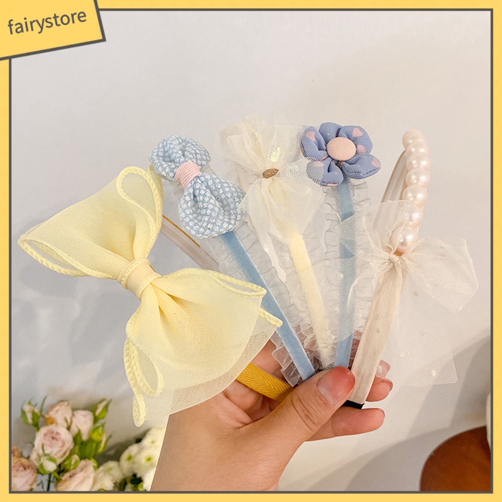 Băng Đô Nơ Đính Ngọc Trai Giả Lấp Lánh Co Giãn Dành Cho Bé Gái