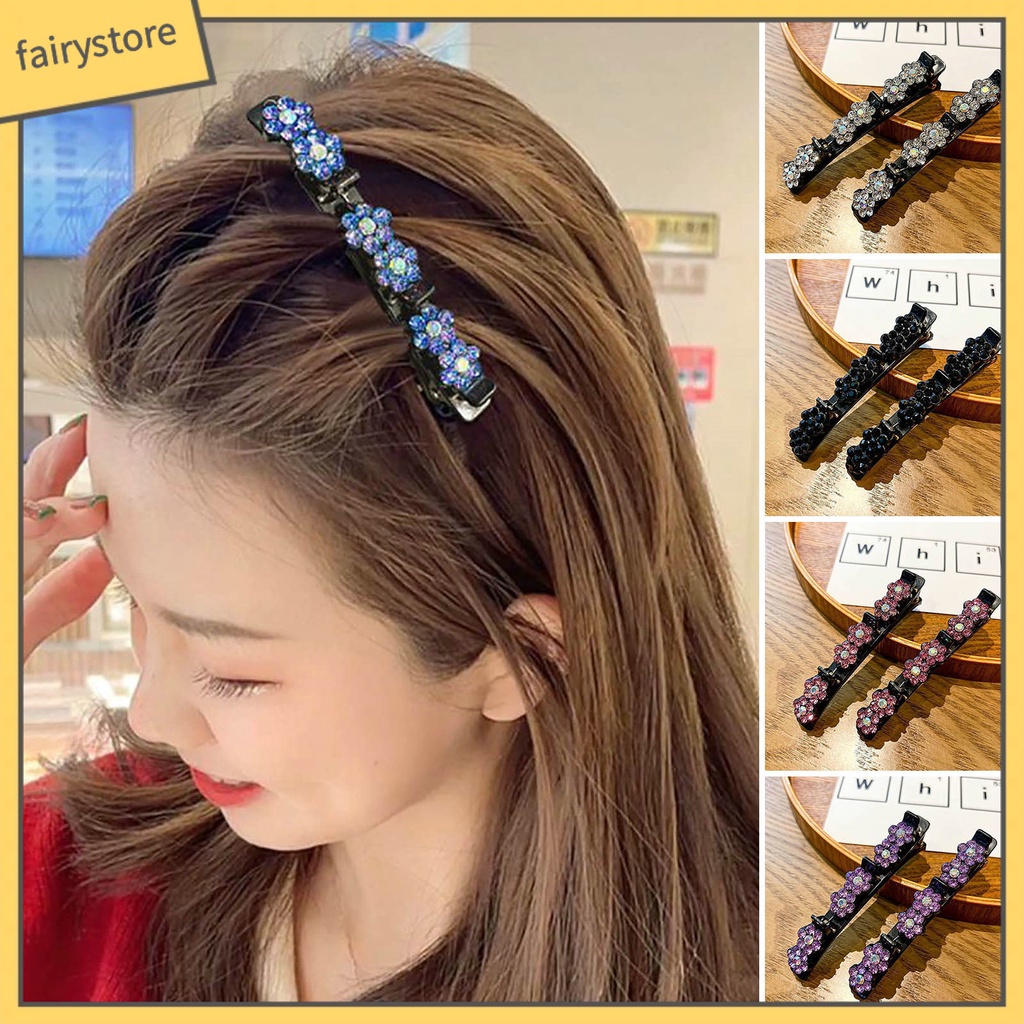 [FRO] Kẹp Tóc Mái Đôi Trang Trí Hoa Đính Đá Sáng Bóng Thanh Lịch Chống Rơi Phong Cách Hàn Quốc