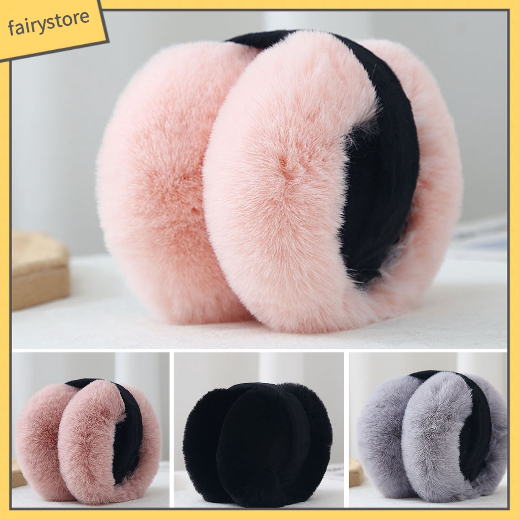 [FRO] Chụp Tai Lông Thỏ Nhân Tạo Dày Co Giãn Ghép Màu Ngọt Ngào Giữ Ấm Mùa Đông