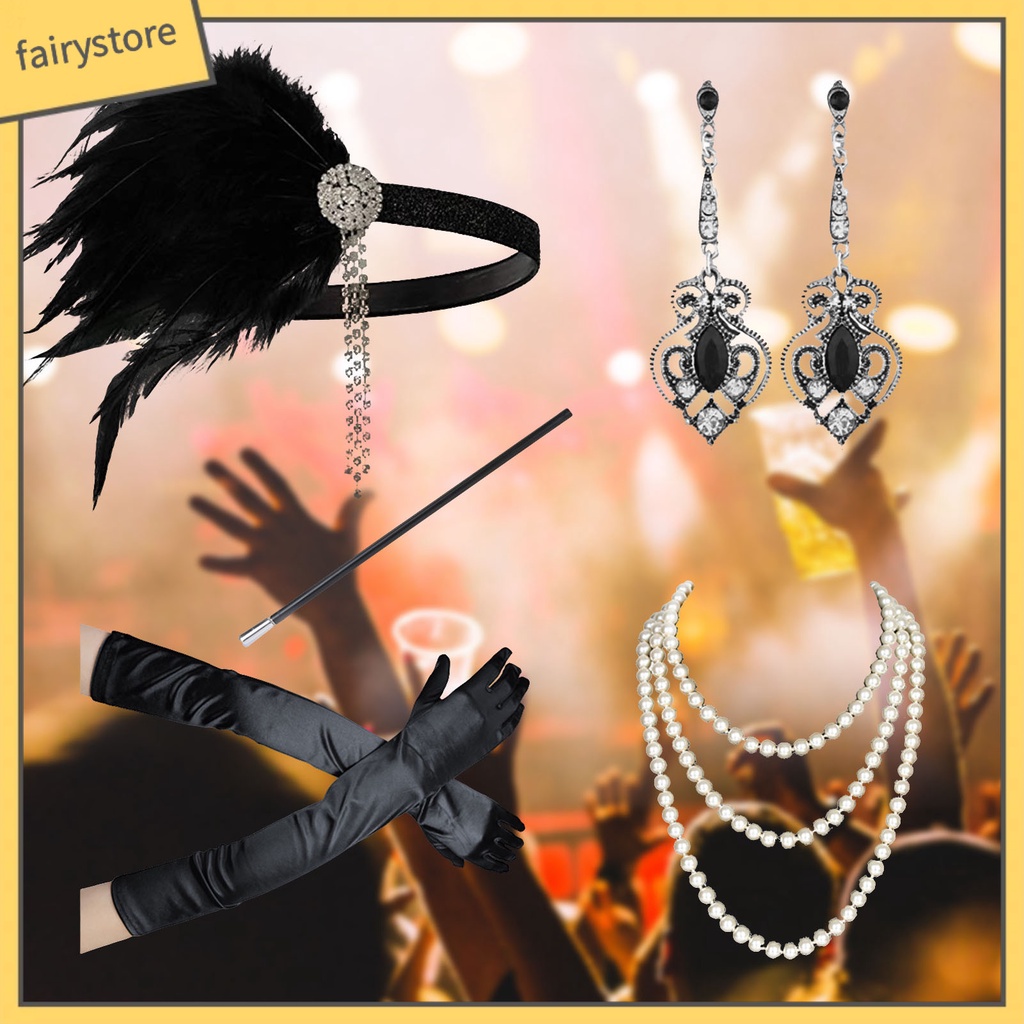 1 Bộ Bông Tai Đính Ngọc Trai Và Lông Vũ Lấp Lánh Phong Cách Retro Dành Cho Nữ