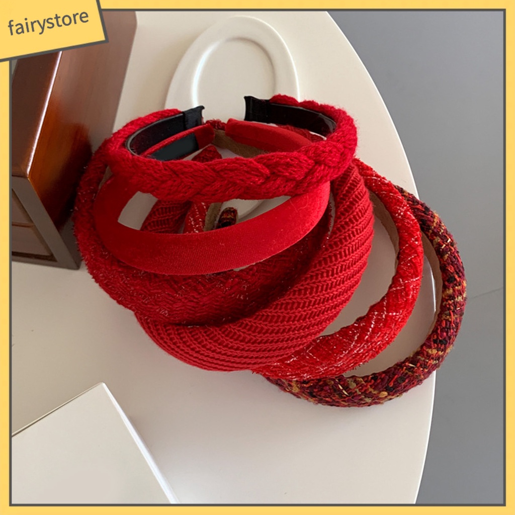 Băng Đô Bện Sợi Co Giãn Chống Trượt Màu Trơn Phong Cách Năm Mới Cho Nữ