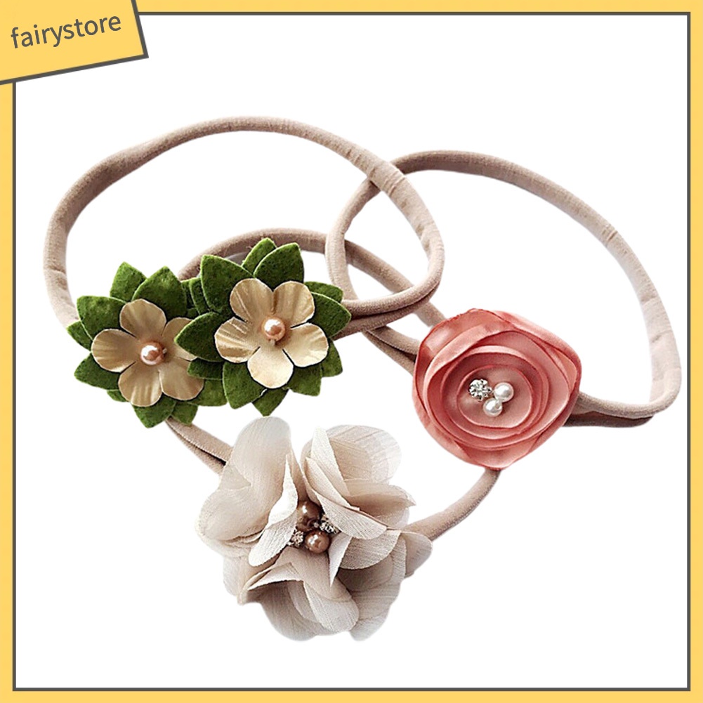 Set 3 Băng Đô Đính Hoa / Ngọc Trai Giả Dễ Thương Cho Bé Gái