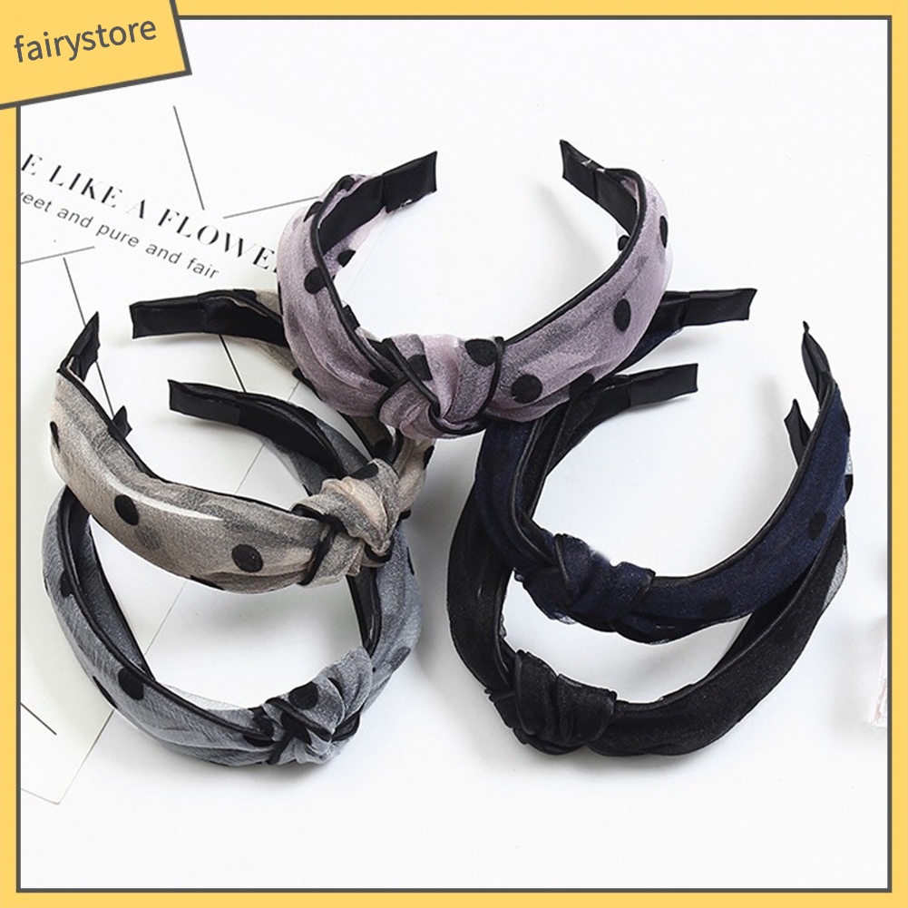 Băng Đô Cài Tóc Kiểu Thắt Nút Họa Tiết Chấm Bi Phong Cách Cổ Điển Cho Nữ