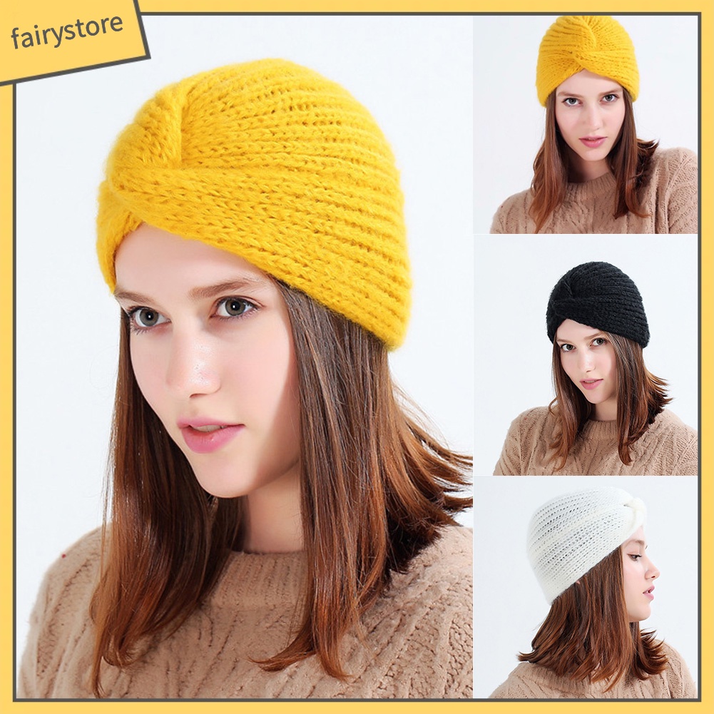 Mũ Turban Đan Len Màu Trơn Thời Trang Thu Đông Cho Nữ