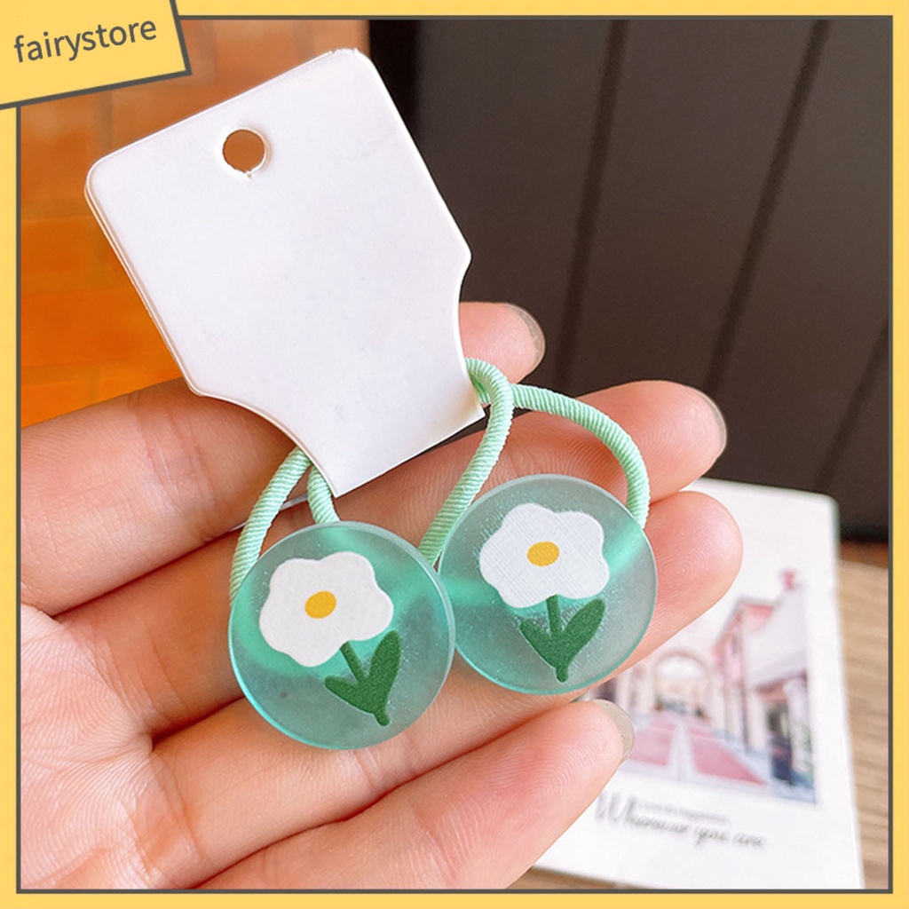 1 Cặp Dây Buộc Tóc Cao Su Mềm In Hoa Màu Kẹo Ngọt Dành Cho Bé