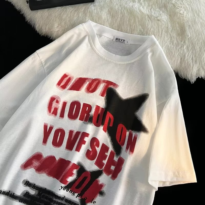 Áo Thun Ngắn Tay Dáng Rộng Thời Trang Âu Mỹ Retro Cá Tính Cho Nam