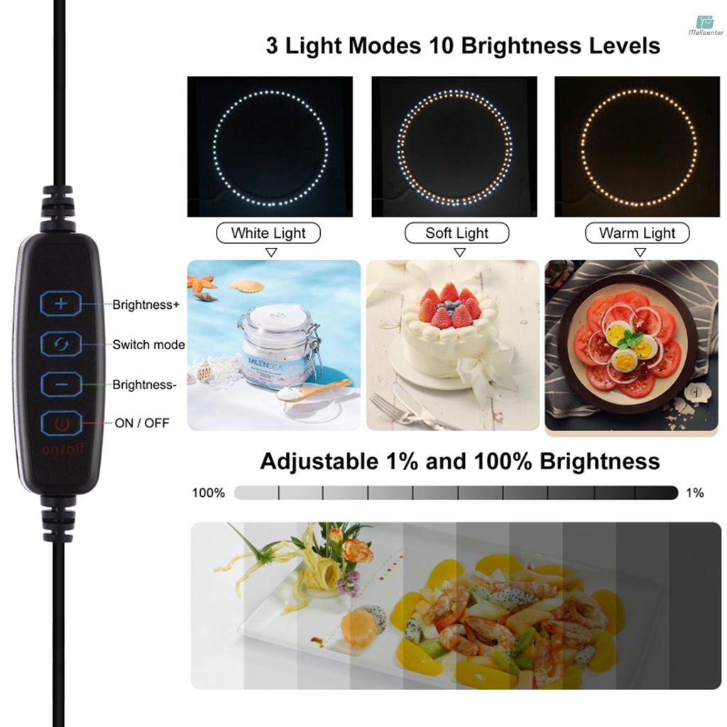 Vòng Đèn Chụp Ảnh PULUZ 250mm 3 Chế Độ Sáng 10 Mức Độ Sáng Cổng USB Came-6.5