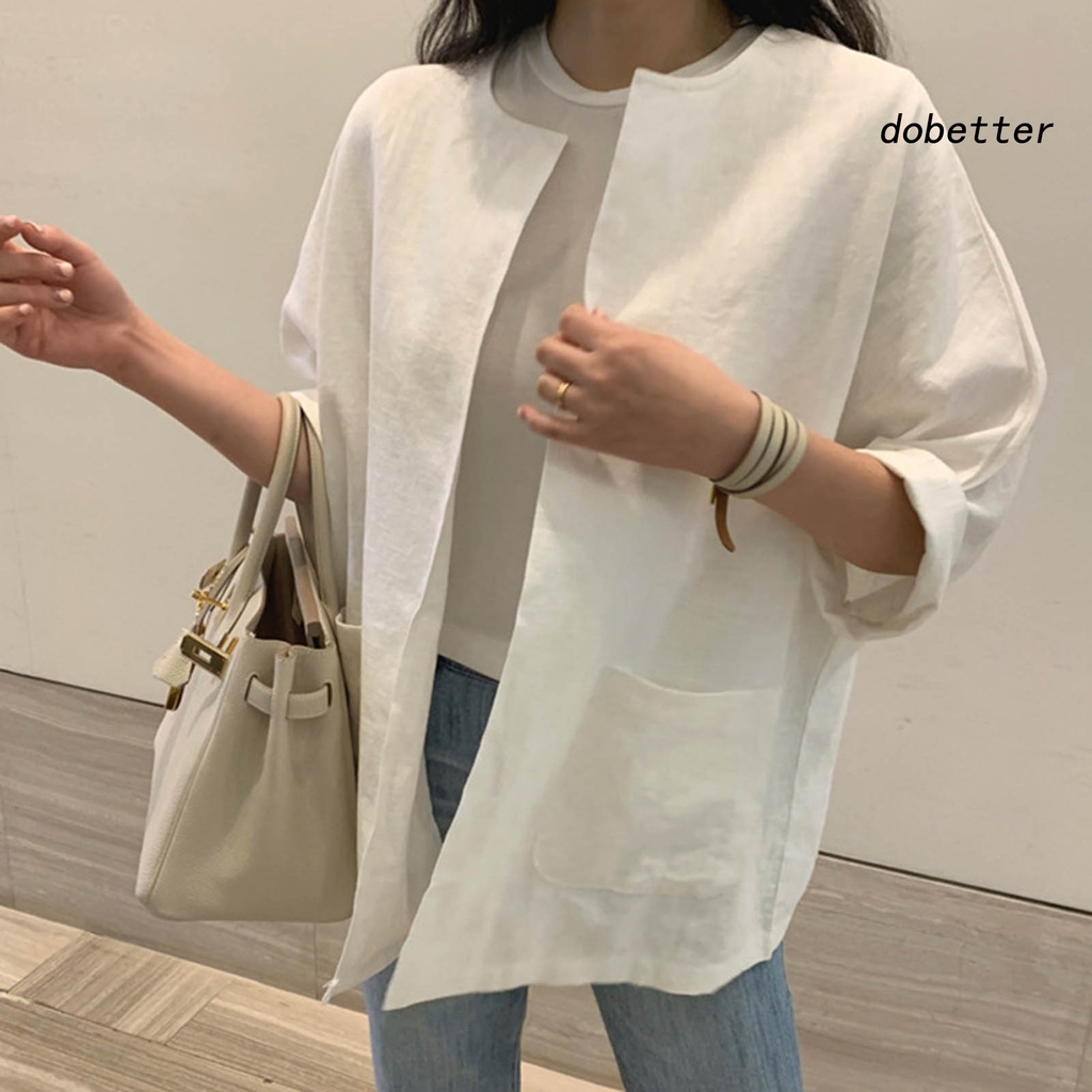Áo Khoác Cardigan Cổ Tròn Tay Dài Dáng Rộng Phối Túi Trước Nhanh Khô Thời Trang Mùa Hè Cho Nữ